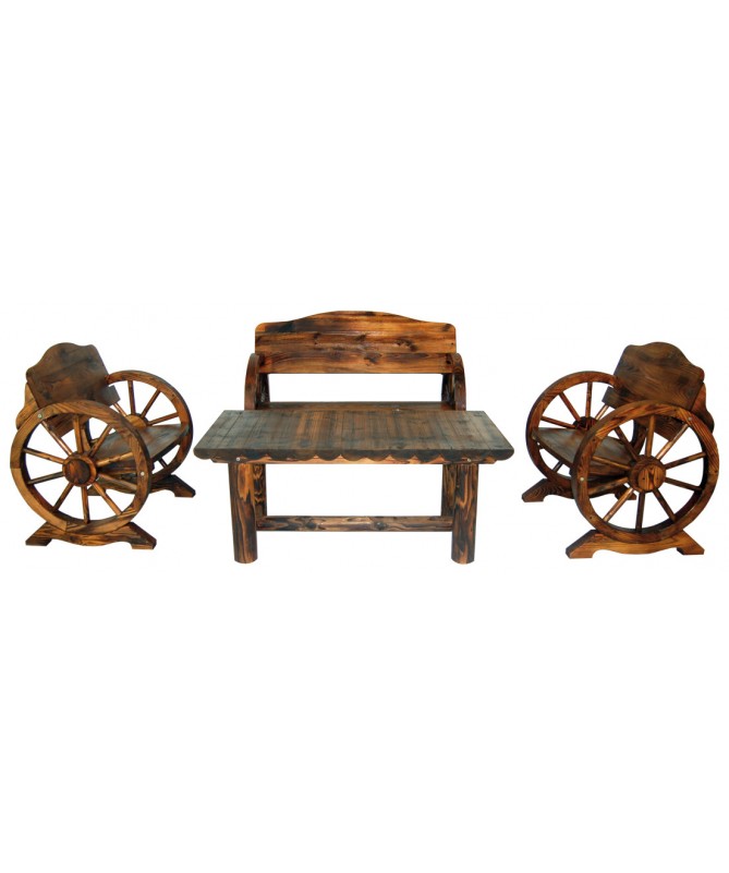 Salotto SET COUNTRY giardino LEGNO sedie con ruote