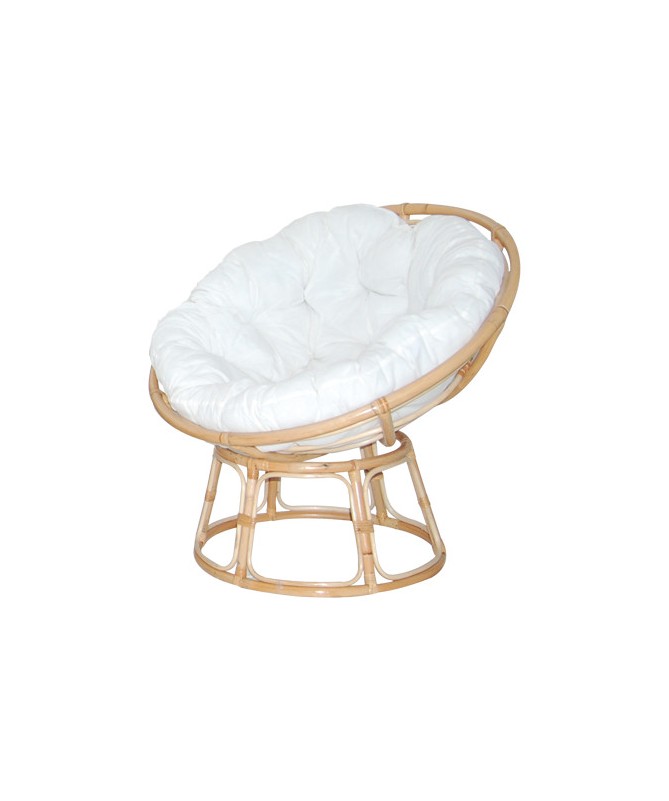 Poltrona Papasan in canna manao con cuscino bianco