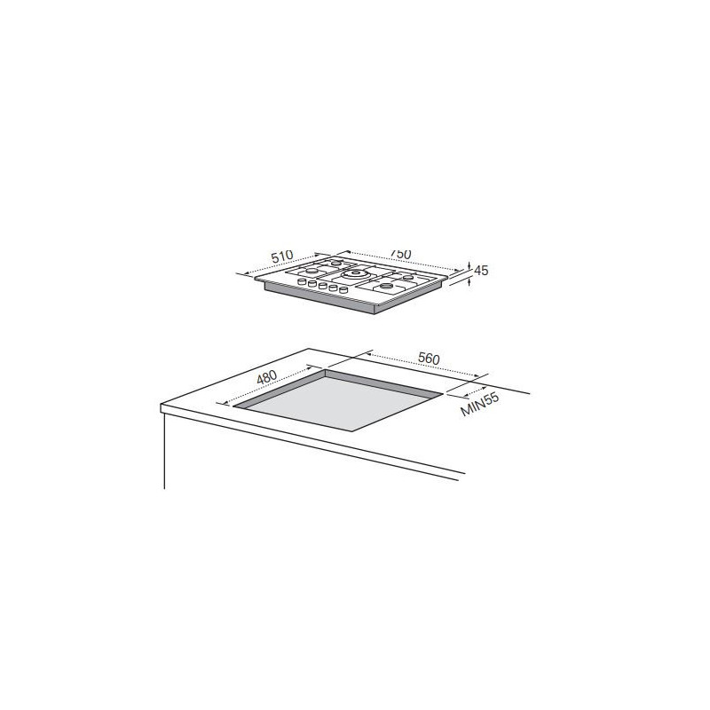 Piano cottura a gas Master Kitchen MKHG 75 E XS – 75 cm, 5 fuochi, acciaio inox