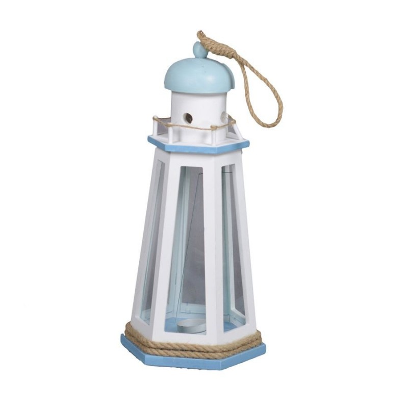 Lanterna mare legno bianco/azzurro farocm21,5x21,5h41,5