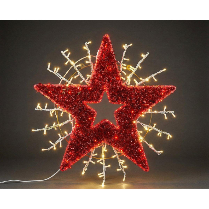 Struttura luminosa stella in tinsel rosso luci rosse e