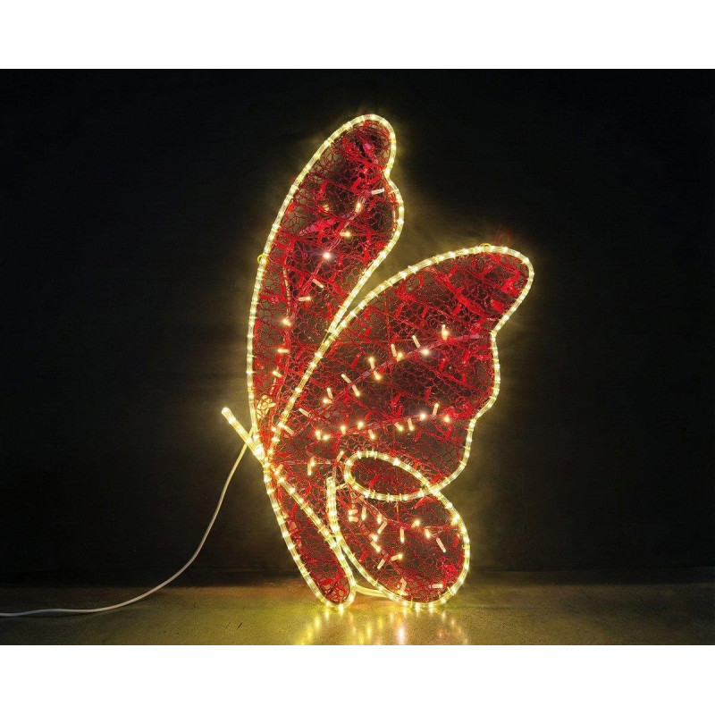 Farfalla in Pvc Net Rosso con luci Rosse e bianco caldo e
