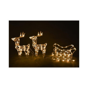 Renna con Slitta 3D in Acrilico bianco caldo 46x84cm