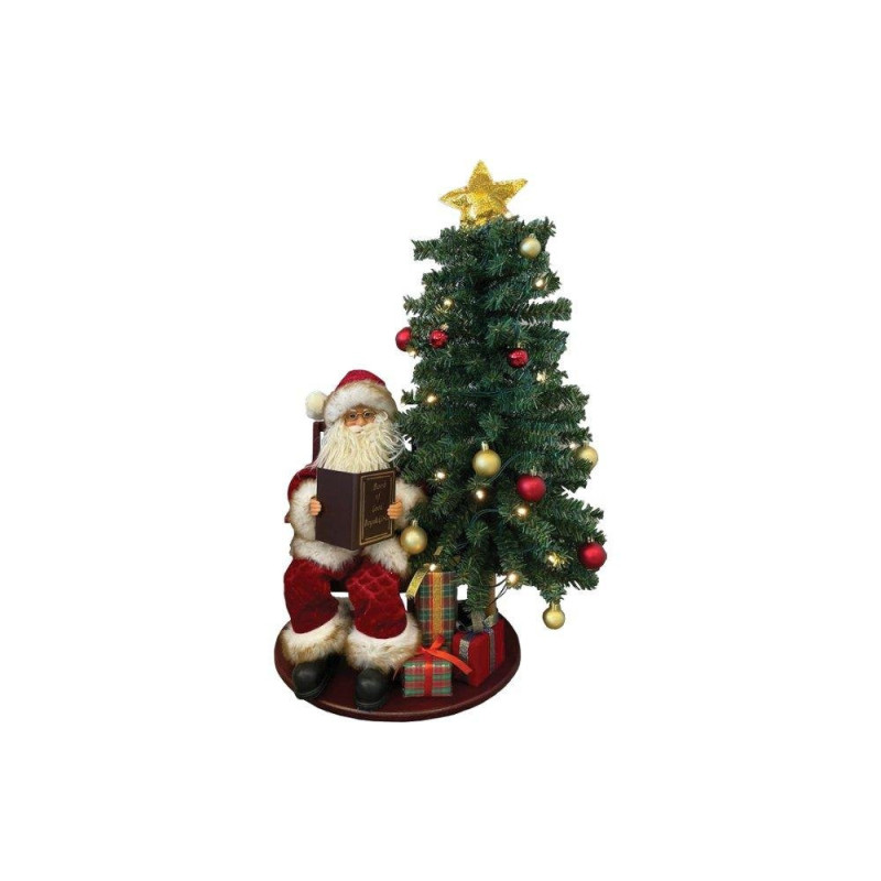 Babbo Natale seduto con albero, luci e musica 53x81cm