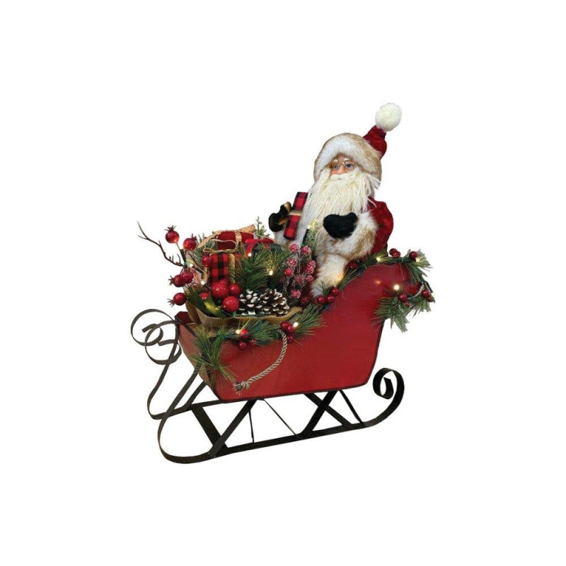 Babbo Natale in slitta con luci e musica 50x53cm