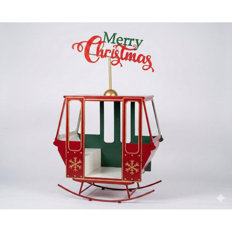 Funivia Merry Christmas in metallo Rosso e Verde 90x50x147cm