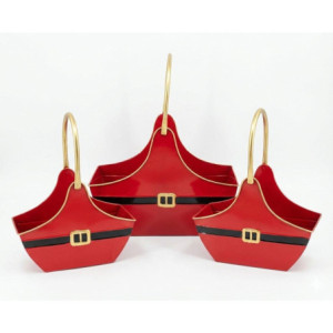 Set 3 cesti Babbo Natale in metallo rosso lucido