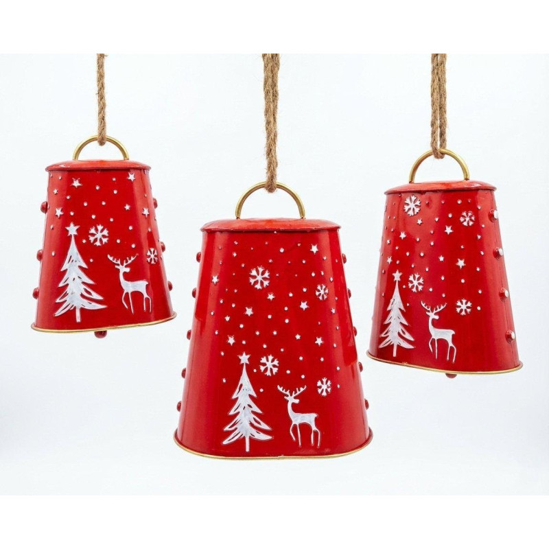 Set 3 campane in metallo rosso 27x17.5x33cm