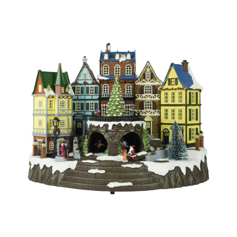 Yellow Christmas village in AVS con luci 42x26x32cm