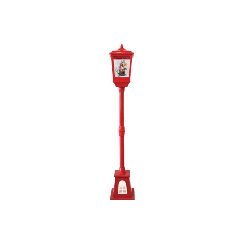 Lampione new style con scena e neve rosso H.135 cm