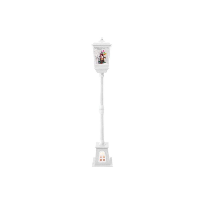 Lampione new style con scena e neve bianco H.135 cm
