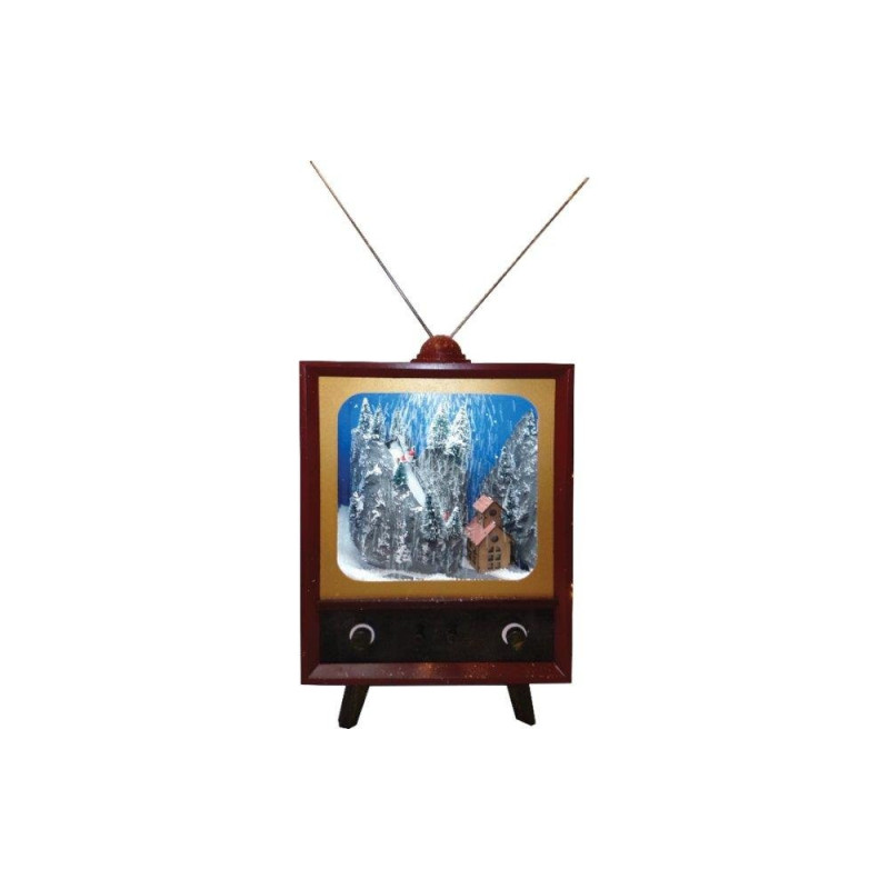 Tv in legno con villaggio natalizio 26x28x42cm