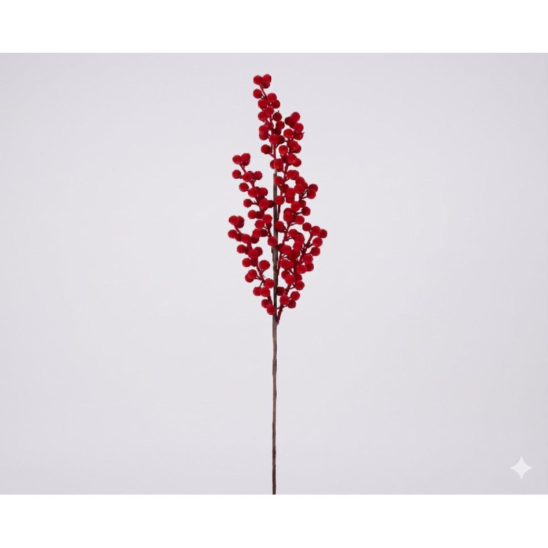 Ramo bacche velluto rosso 65cm