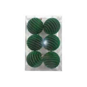 Box 6 sfere con cerchi e filo oro verde diametro 10 cm