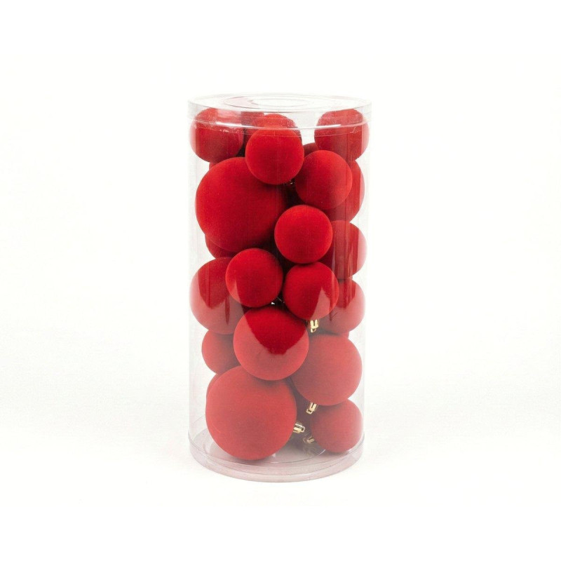 Box 34 sfere in velluto Rosso Diam. 10-8-6 cm