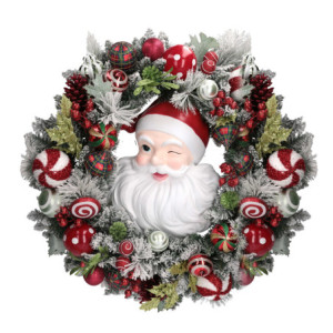 Coroncina resina con babbo natale e sfere rosso cm ø77x17