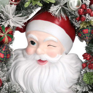 Zoom Coroncina resina con babbo natale e sfere rosso cm ø77x17