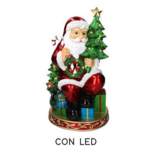 Babbo natale resina rosso con regali e led cm35,5x28h60