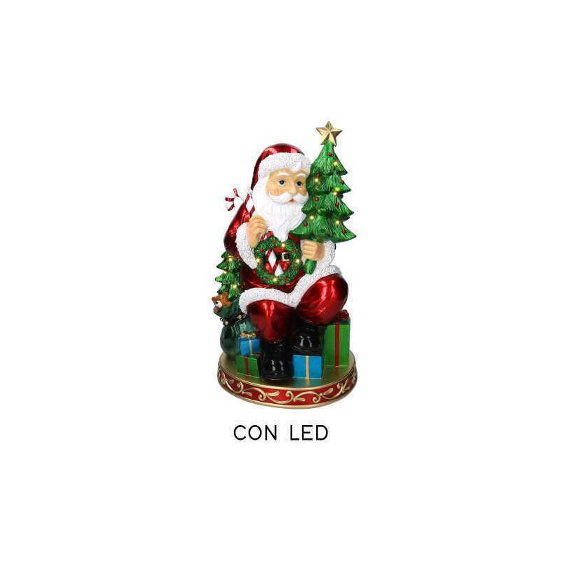 Babbo natale resina rosso con regali e led cm35,5x28h60