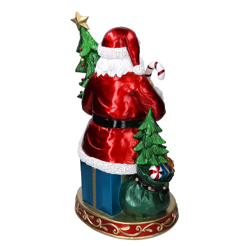 Babbo natale resina rosso con regali e led cm35,5x28h60