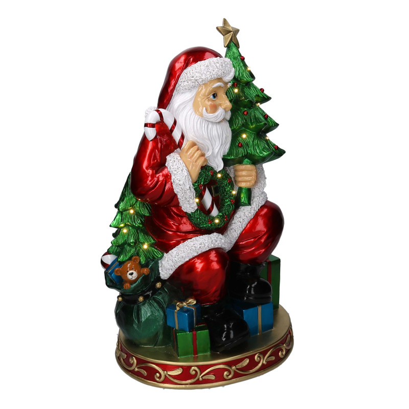Babbo natale resina rosso con regali e led cm35,5x28h60