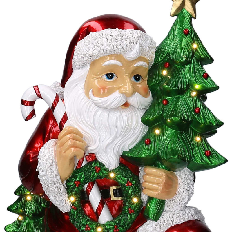 Babbo natale resina rosso con regali e led cm35,5x28h60