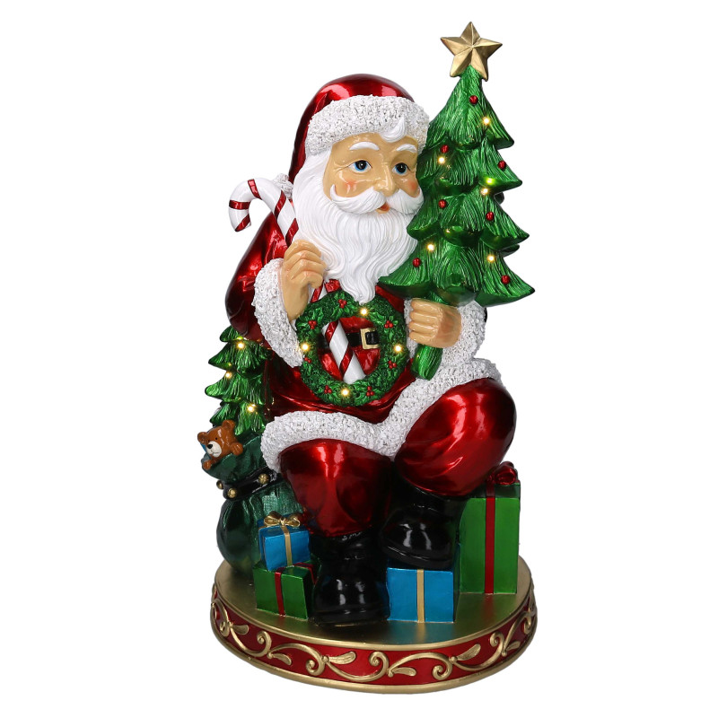 Babbo natale resina rosso con regali e led cm35,5x28h60
