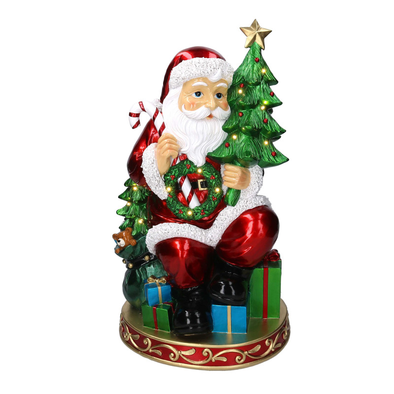 Babbo natale resina rosso con regali e led cm35,5x28h60