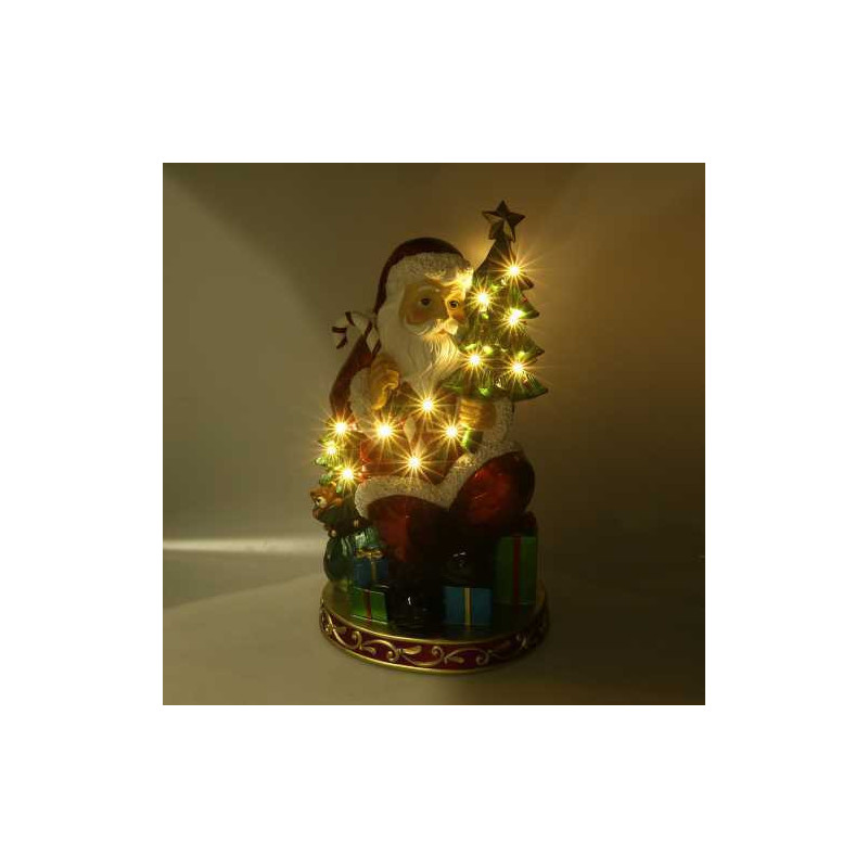 Babbo natale resina rosso con regali e led cm35,5x28h60