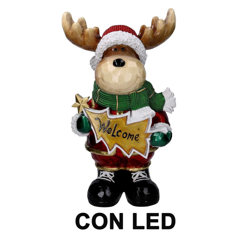 Renna resina rosso con led cm39,5x28h66