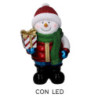 Pupazzo di neve resina bianco con regalo e led cm38x28h62,5