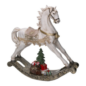 Cavallo a dondolo resina bianco e oro cm46x11h45
