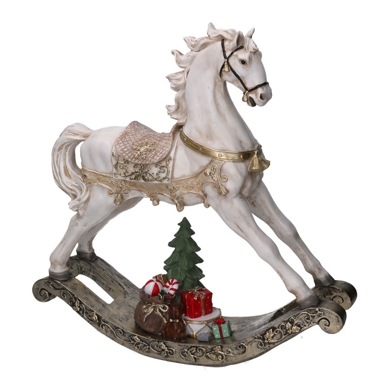 Cavallo a dondolo resina bianco e oro cm46x11h45