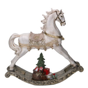Zoom Cavallo a dondolo resina bianco e oro cm46x11h45