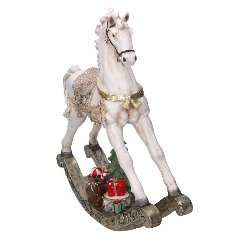 Cavallo a dondolo resina bianco e oro cm46x11h45