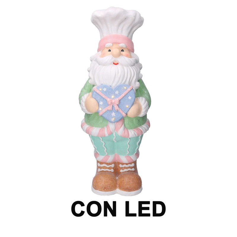 Babbo natale resina verde pastello con cuore e led