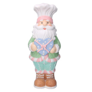 Zoom Babbo natale resina verde pastello con cuore e led cm23,5x22h59