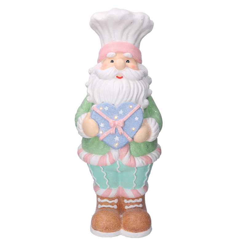 Babbo natale resina verde pastello con cuore e led