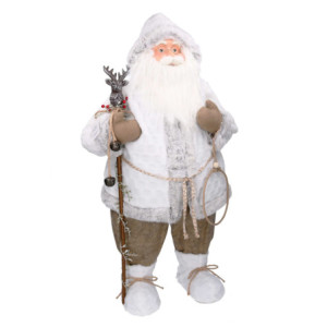 Zoom Babbo natale tessuto bianco con bastone cm h79