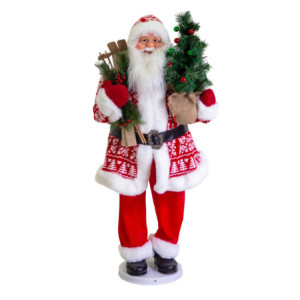 Babbo natale pieghevole tessuto rosso con albero cmh120
