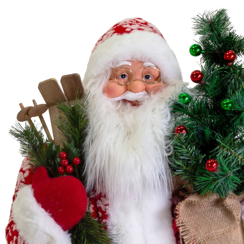 Babbo natale pieghevole tessuto rosso con albero cmh120