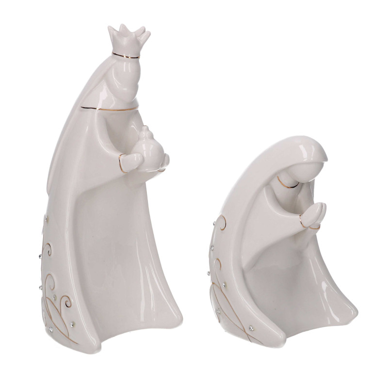 Presepe ceramica 7 pezzi bianco e oro cm10x7,5h19,5