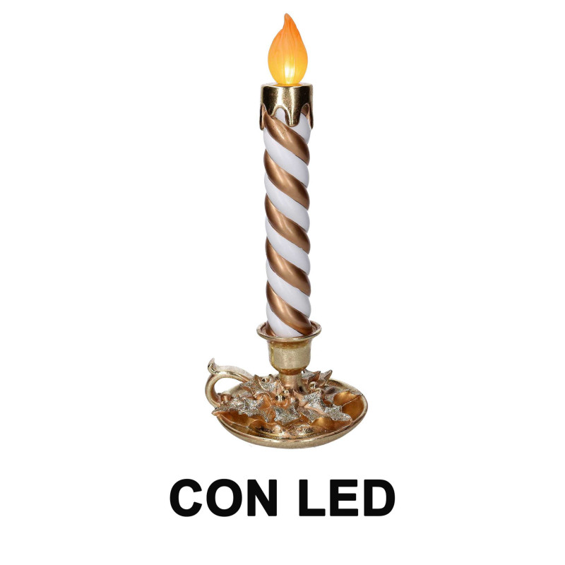 Candela resina oro con led cm18,3x17,1h44,9