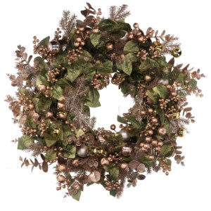 Coroncina con sfere e bacche verde e oro cm ø76h10