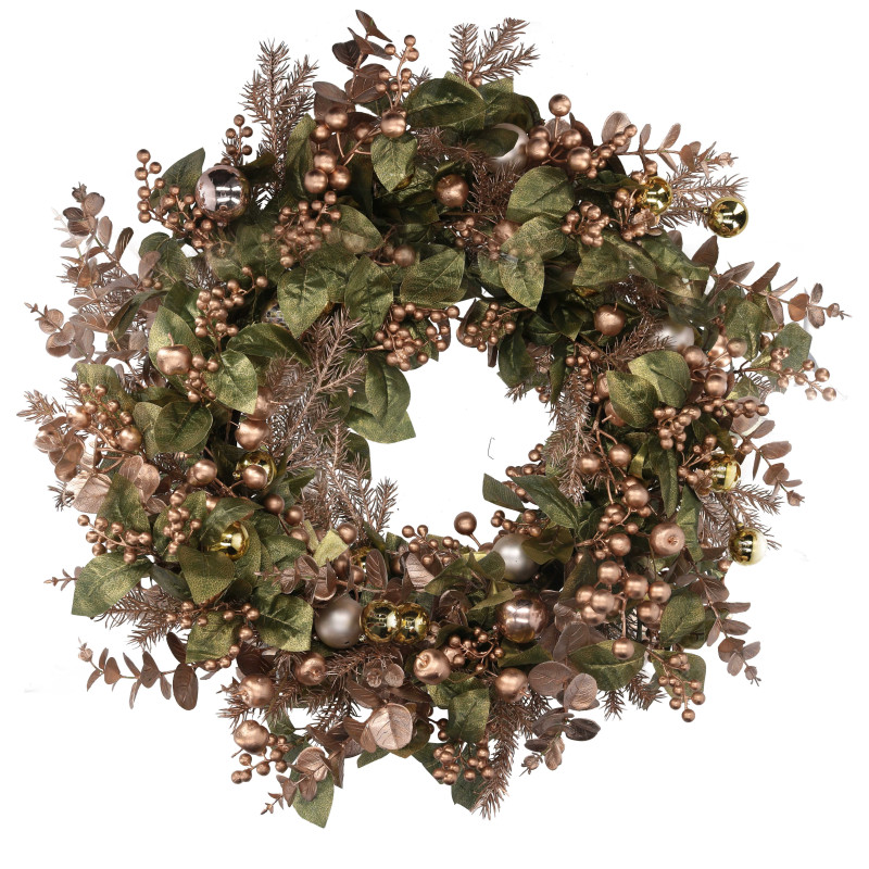 Coroncina con sfere e bacche verde e oro cm ø76h10