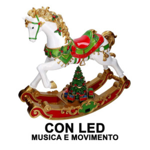 Cavallo a dondolo resina rosso e bianco con led musica e