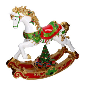 Zoom Cavallo a dondolo resina rosso e bianco con led musica e movimento cm62x22h55,6