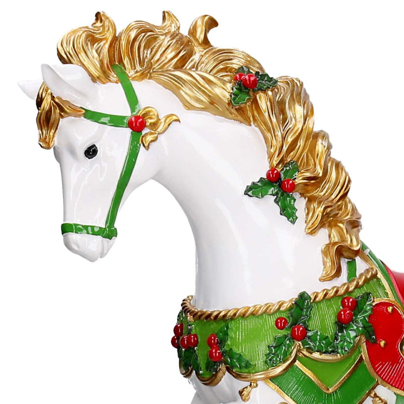 Cavallo a dondolo resina rosso e bianco con led musica e
