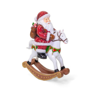 Babbo natale resina rosso su cavallo a dondolo cm61x28h82