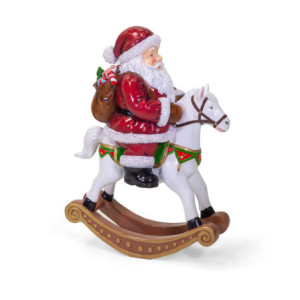 Zoom Babbo natale resina rosso su cavallo a dondolo cm61x28h82
